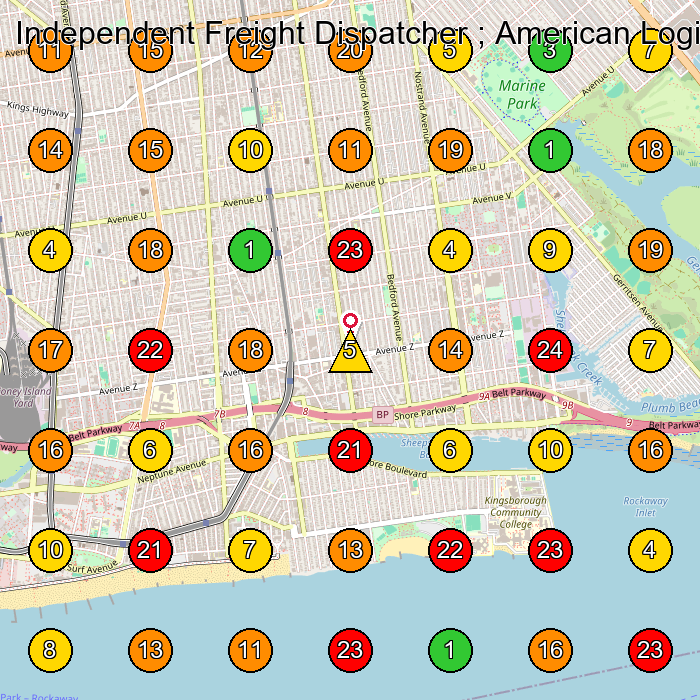 Independent Freight Dispatcher ; American Logistics Academy; Gruzim Traki i Box Traki Freight Forwarding Service GeoGrid ranking map for Brooklyn NY
